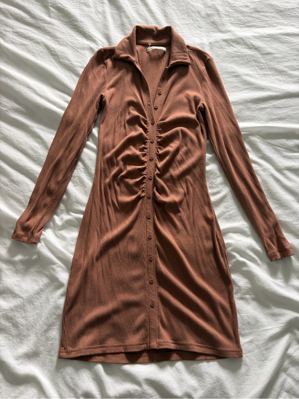 Abercrombie & Fitch Rust Brown Fall Ribbed Long-Sleeve Button Dress XS NWOT